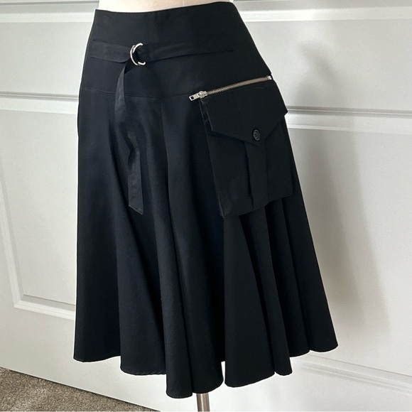 IVAN GRUNDAHL size 42 L Virgin Wool Gabardine Knee Midi Full Cargo Pocket Skirt - Picture 1 of 10